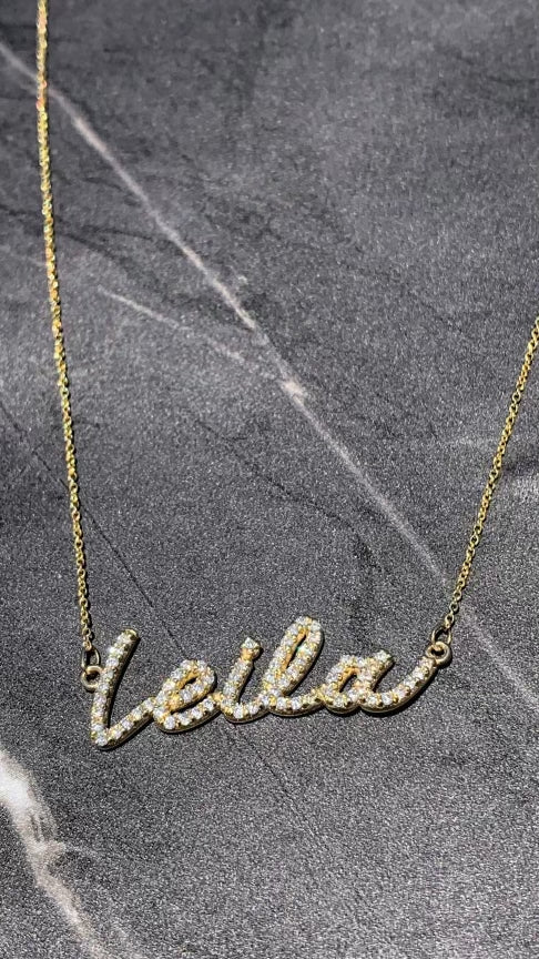Custom Diamond Name Script Necklace 14K Gold
