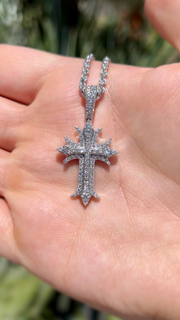 Gothic Mens Diamond Cross Necklace Chrome Hearts Style Pendant