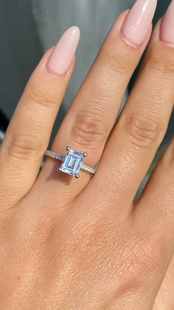 Emerald Cut Diamond Engagement Ring / Under Halo Engagement Ring