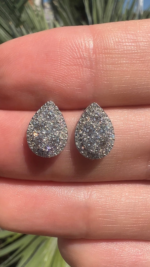 1.00CT Diamond Pear Shape Halo Stud Earrings