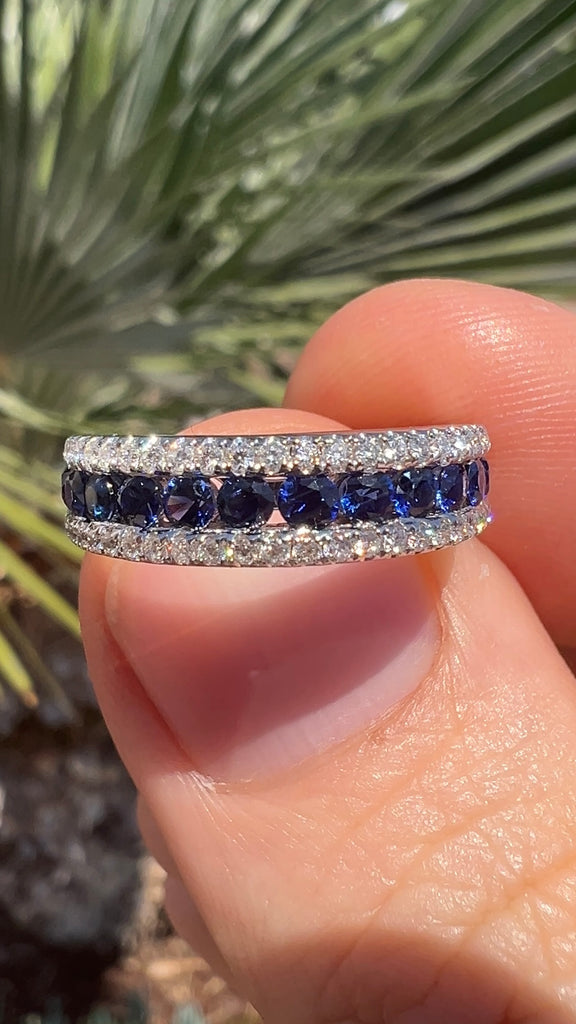 1.20 Carat Sapphire and Diamond Band Three Row Band