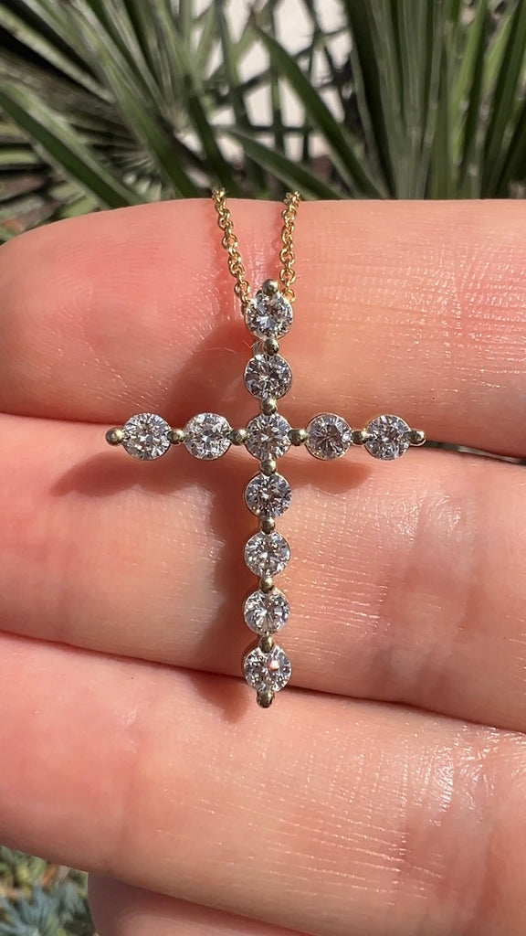 1.50 Carat Shared Prong Diamond Cross Necklace