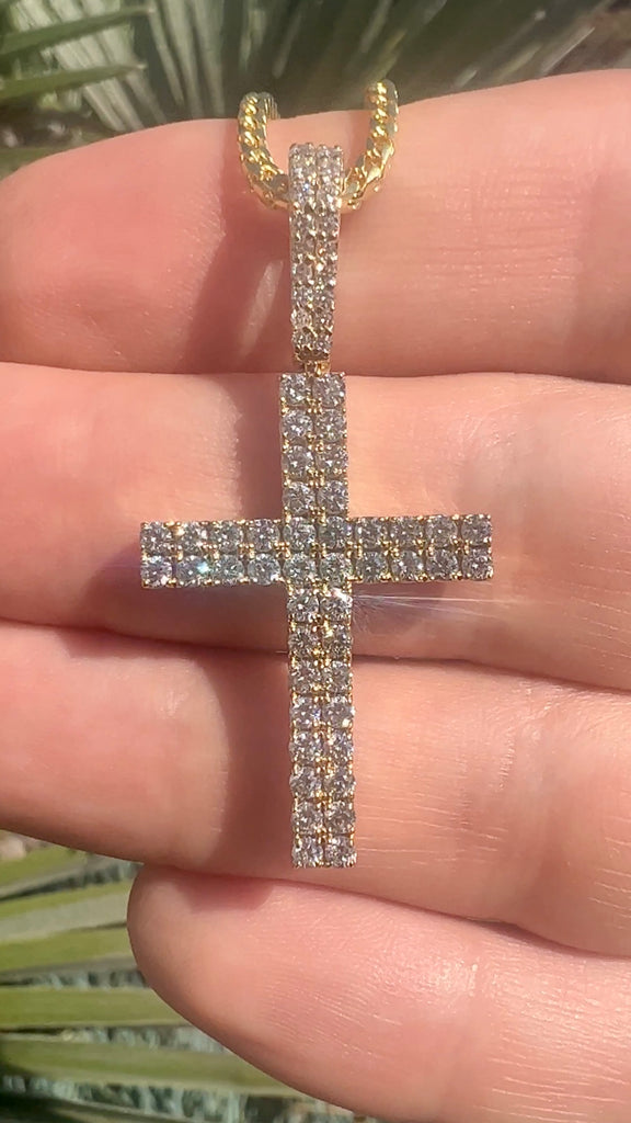 1.70CT Two Row Prong Set Diamond Cross Pendant