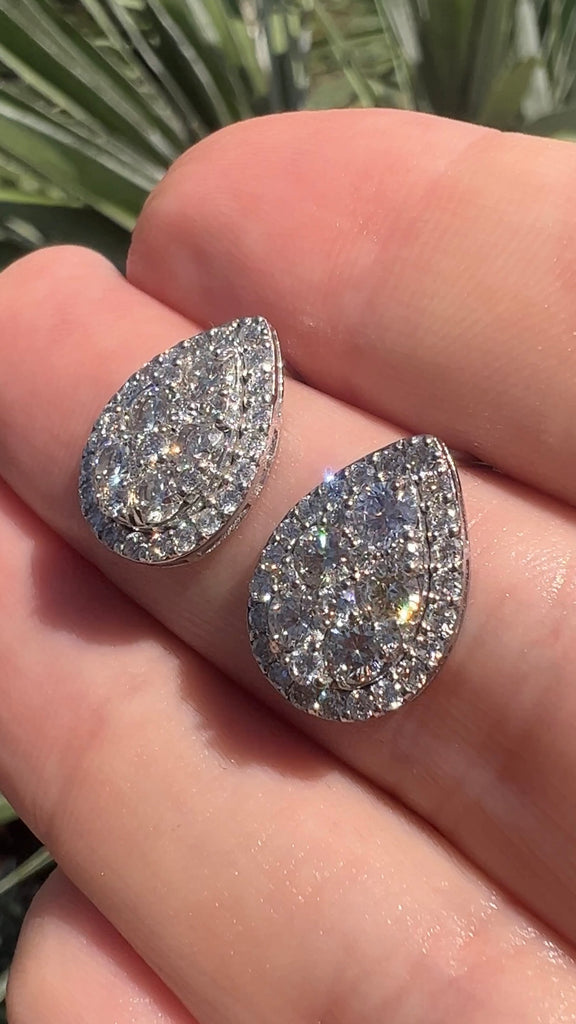 14K Gold Diamond Pear Shape Halo Stud Earrings