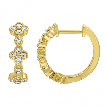 14K Gold Clover Diamond Huggie Earrings
