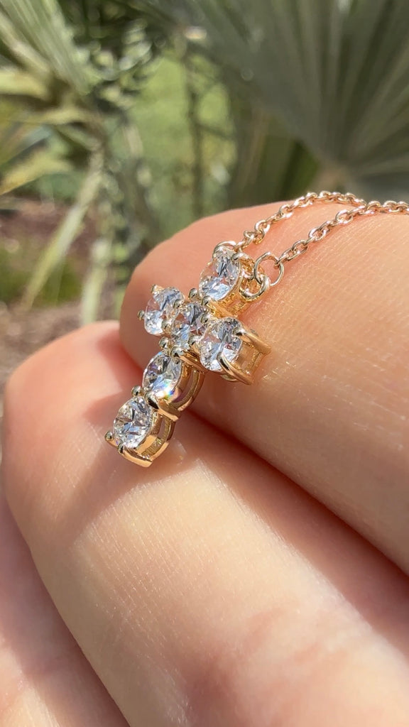 1 Carat Lab Grown Diamond Cross Necklace (Six Stone)