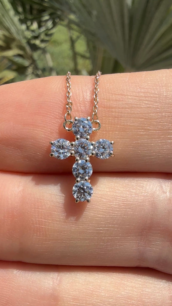 1 Carat Lab Grown Diamond Cross Necklace (Six Stone)