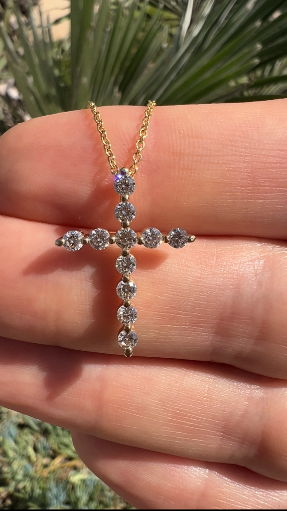 1 Carat Shared Prong Diamond Cross Necklace