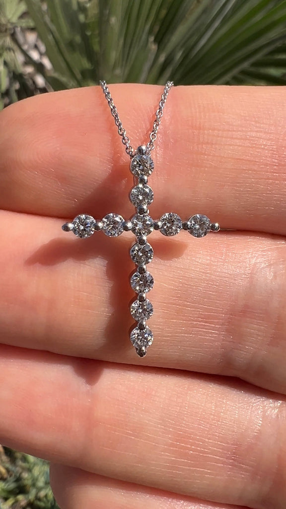 1 Carat Shared Prong Diamond Cross Necklace