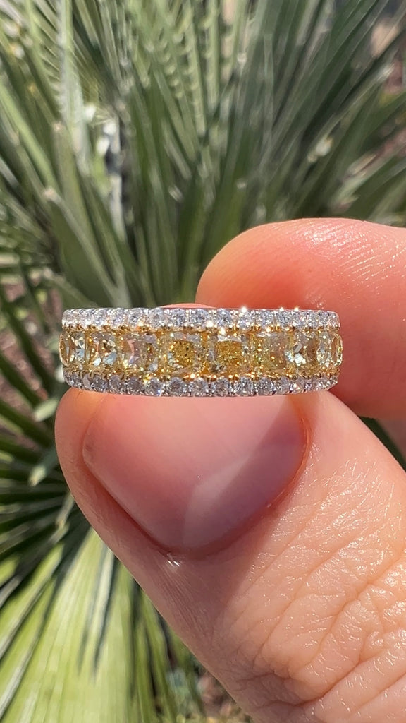 2.25 Carat Three Row Yellow and White Diamond Band