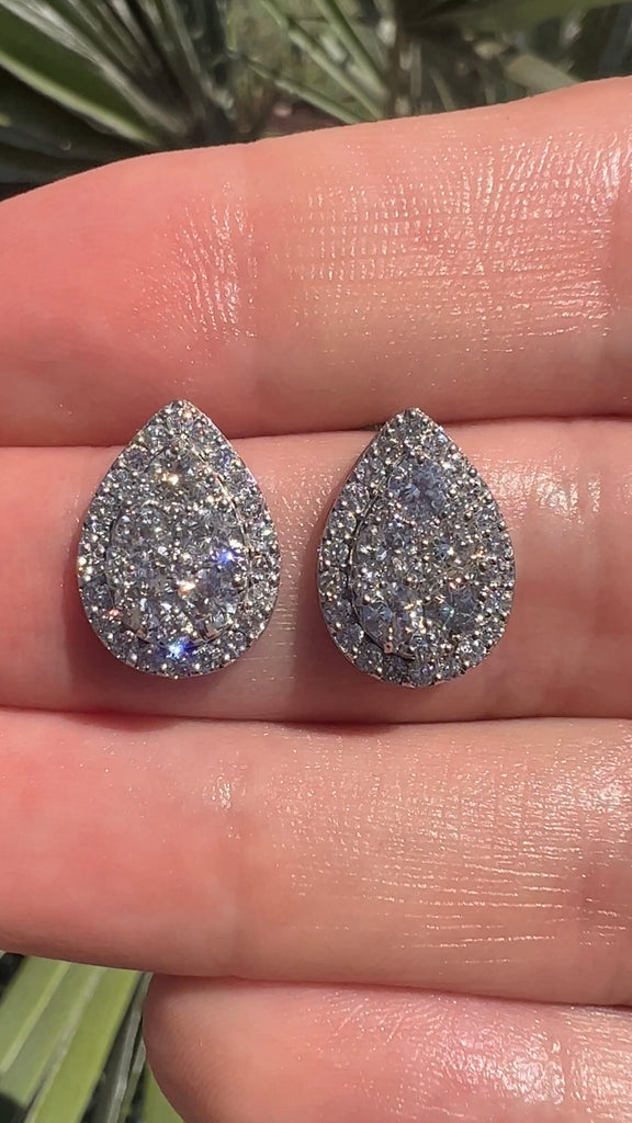 2.40CT Diamond Pear Shape Halo Stud Earrings
