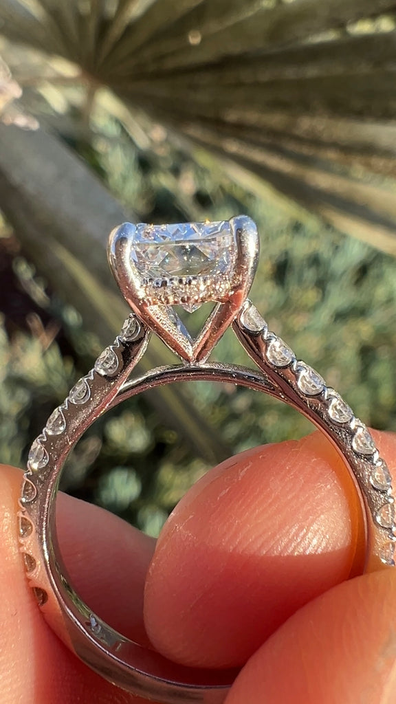 2.50 Carat Elongated Cushion Diamond Engagement Ring Hidden Halo