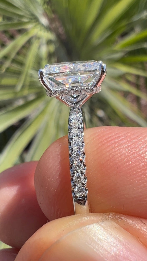 The Cassidy Ring / 2 Carat Elongated Cushion Diamond Engagement Ring with Hidden Halo