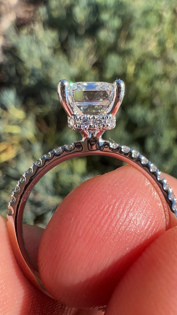 2 Carat Emerald Diamond Engagement Ring with Hidden Halo