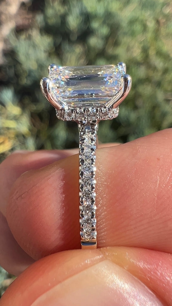 2 Carat Emerald Diamond Engagement Ring with Under Halo