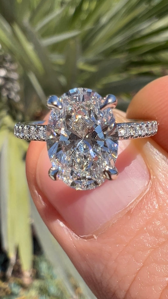  2 Carat Oval Diamond Engagement Ring with Hidden Halo