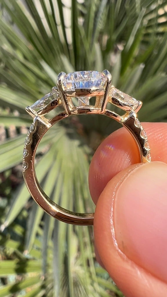 2 Carat Pear Lab Diamond Engagement Ring Three Stone Ring