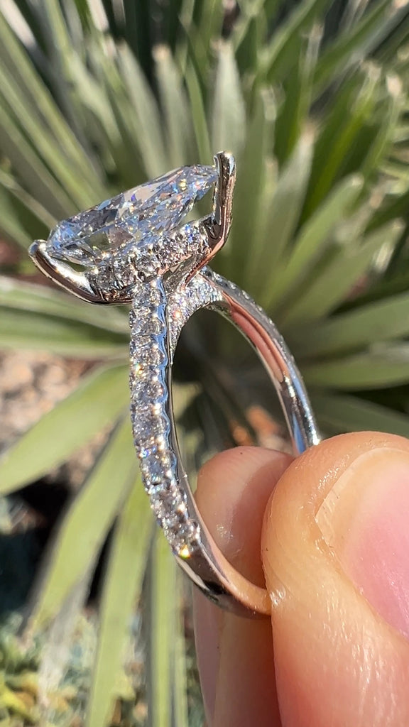 2 Carat Pear Shape Diamond Engagement Ring with Under Halo