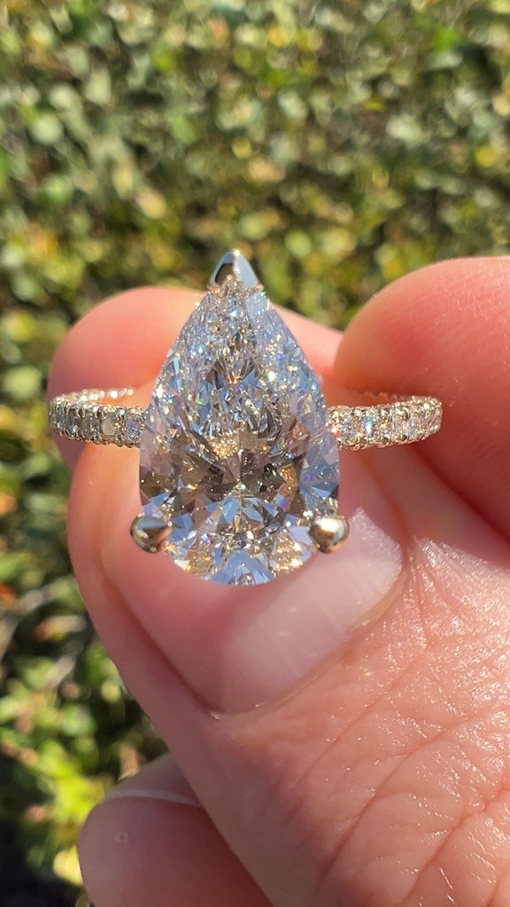 The Paris Ring / 2 Carat Pear Shaped Diamond Engagement Ring with Hidden Halo 