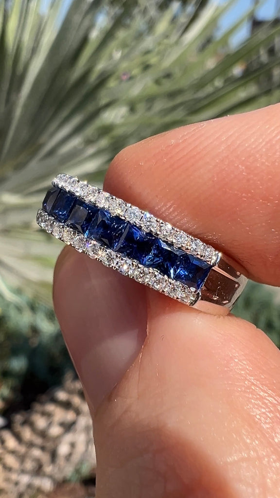 2 Carat Sapphire and Diamond Band Three Row Band