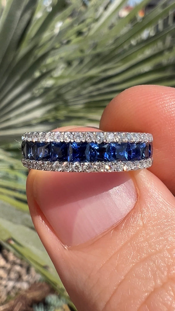 2 Carat Sapphire and Diamond Band Three Row Band