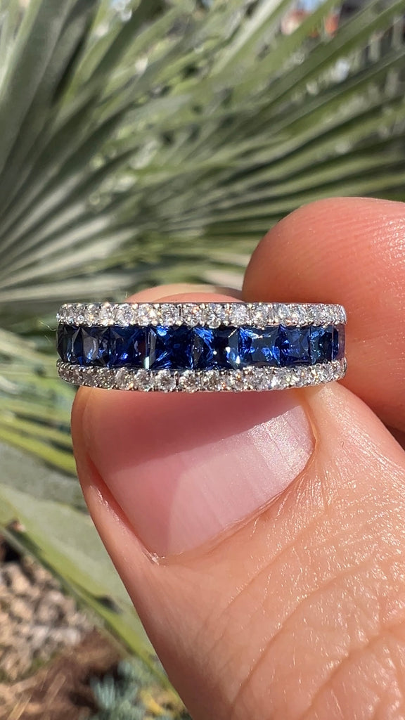 2 Carat Sapphire and Diamond Band Three Row Band