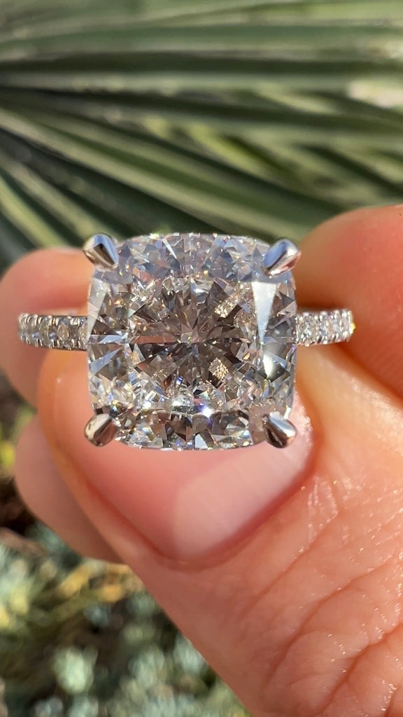 3 Carat Cushion Cut Diamond Engagement Ring with Hidden Halo
