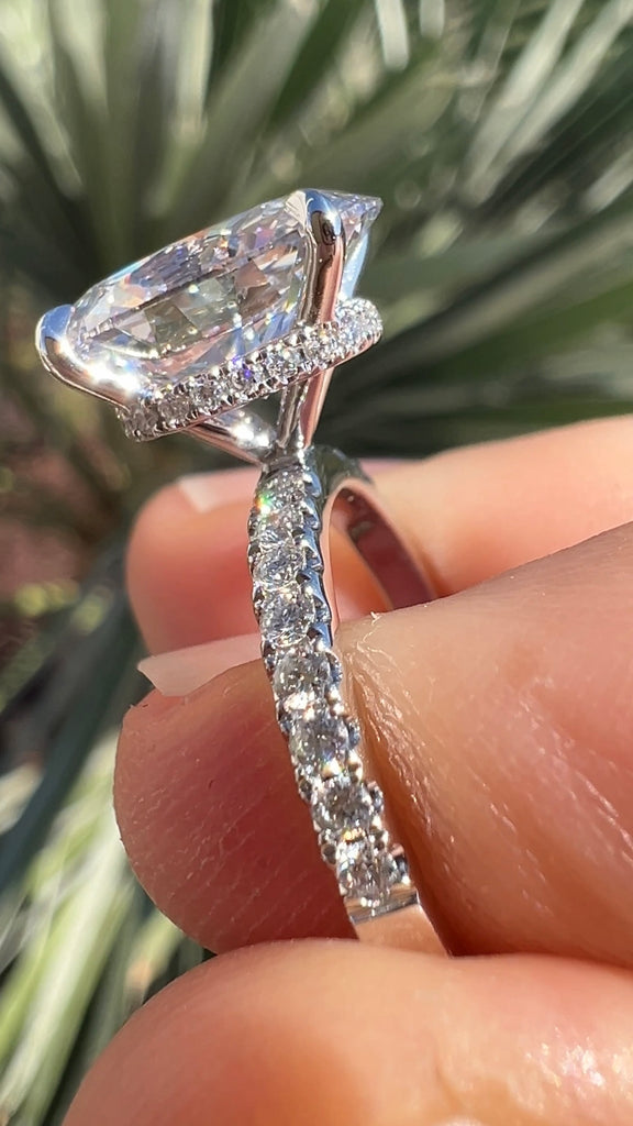 3 Carat Lab Grown Oval Diamond Engagement Ring with Hidden Halo