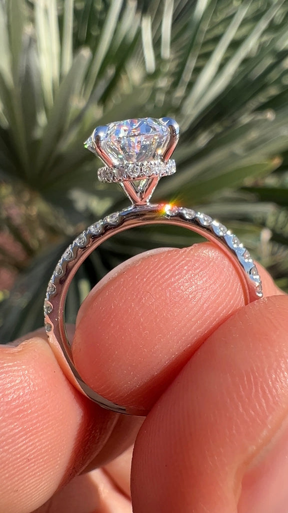 3 Carat Lab Grown Oval Diamond Engagement Ring with under Halo