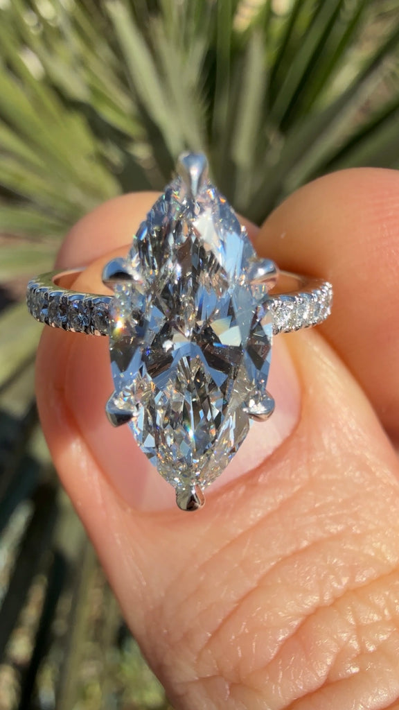 3 Carat Marquise Diamond Engagement Ring with a Hidden Halo