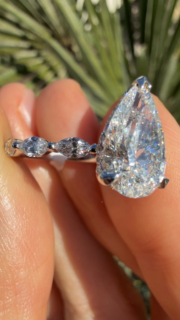 The Parker Ring / 3 Carat Pear Diamond Engagement Ring with Marquise Diamonds and Hidden Halo