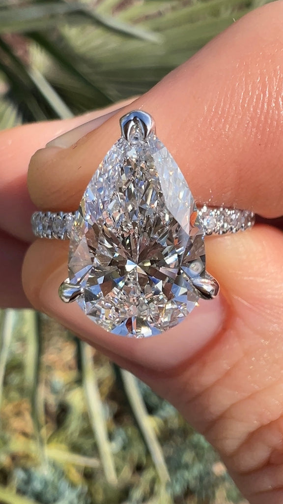 3 Carat Pear Diamond Engagement Ring with Hidden Halo