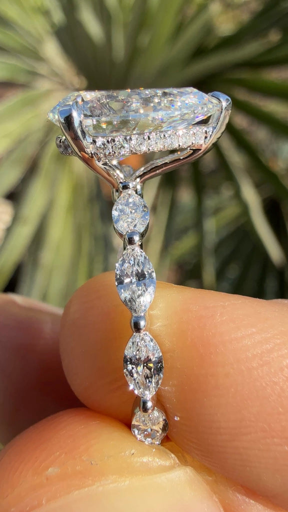 The Parker Ring / 3 Carat Pear Diamond Engagement Ring with Marquise Diamonds and Hidden Halo