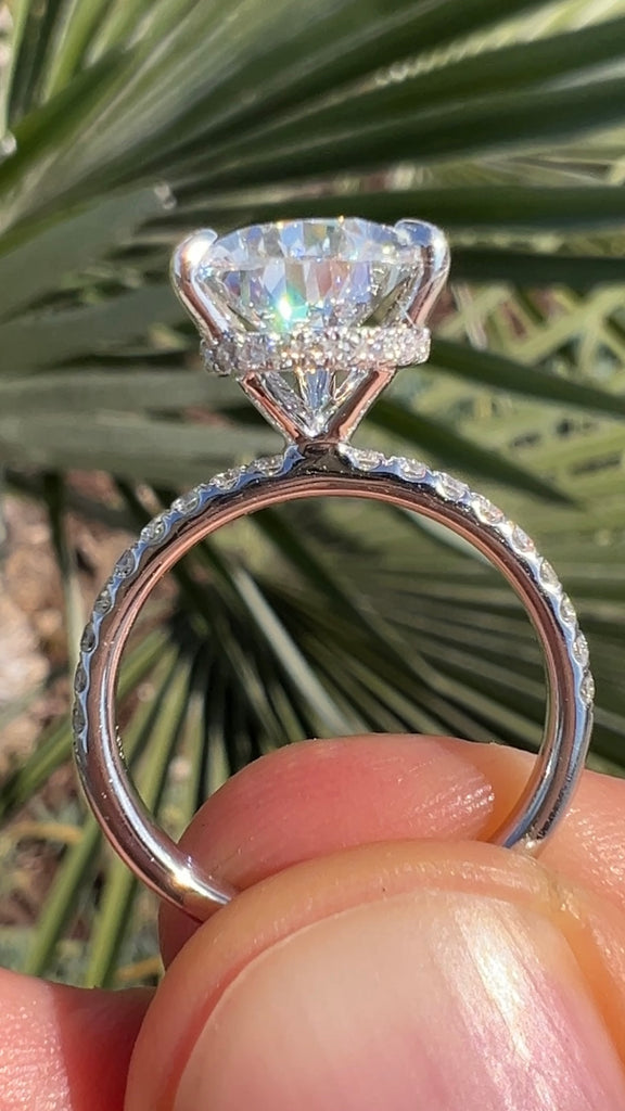 3 Carat Pear Diamond Engagement Ring with Hidden Halo of Diamonds