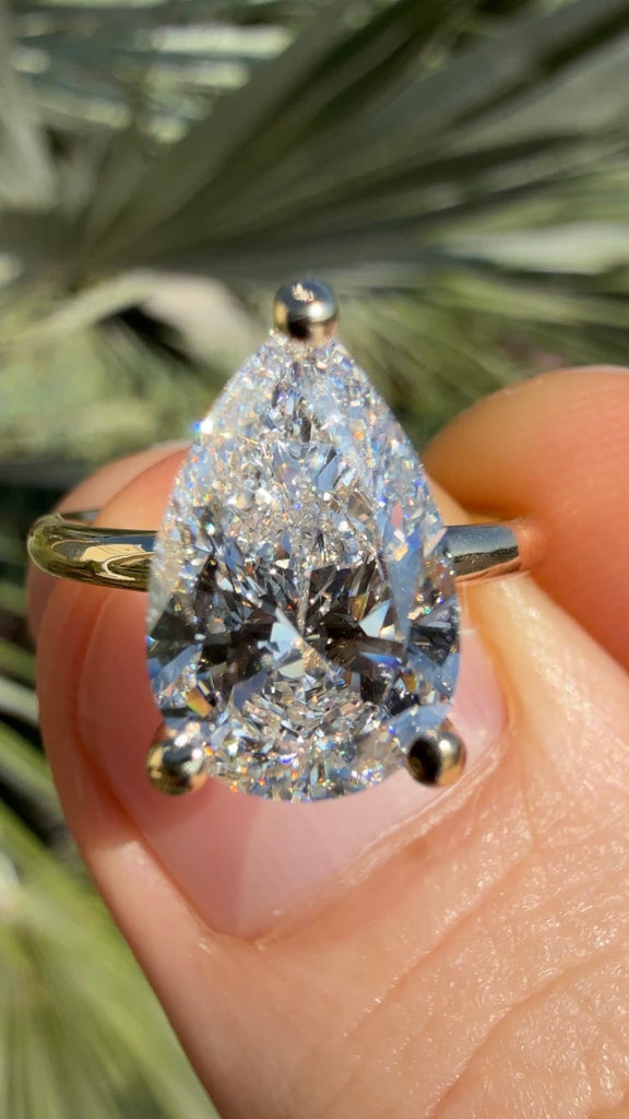 Lab Grown Pear Diamond Solitaire Engagement Ring with Hidden Halo