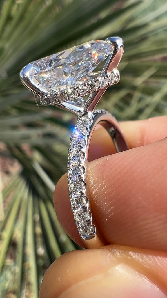 3 Carat Pear Natural Diamond Engagement Ring with Under Halo