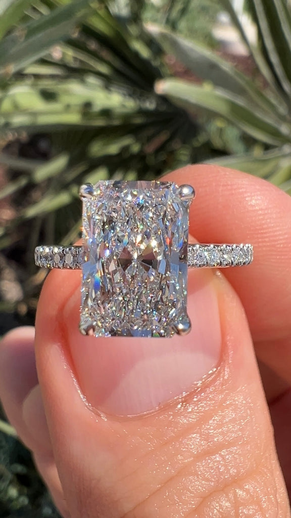 3 Carat Radiant Diamond Engagement Ring with Hidden Halo of Diamonds