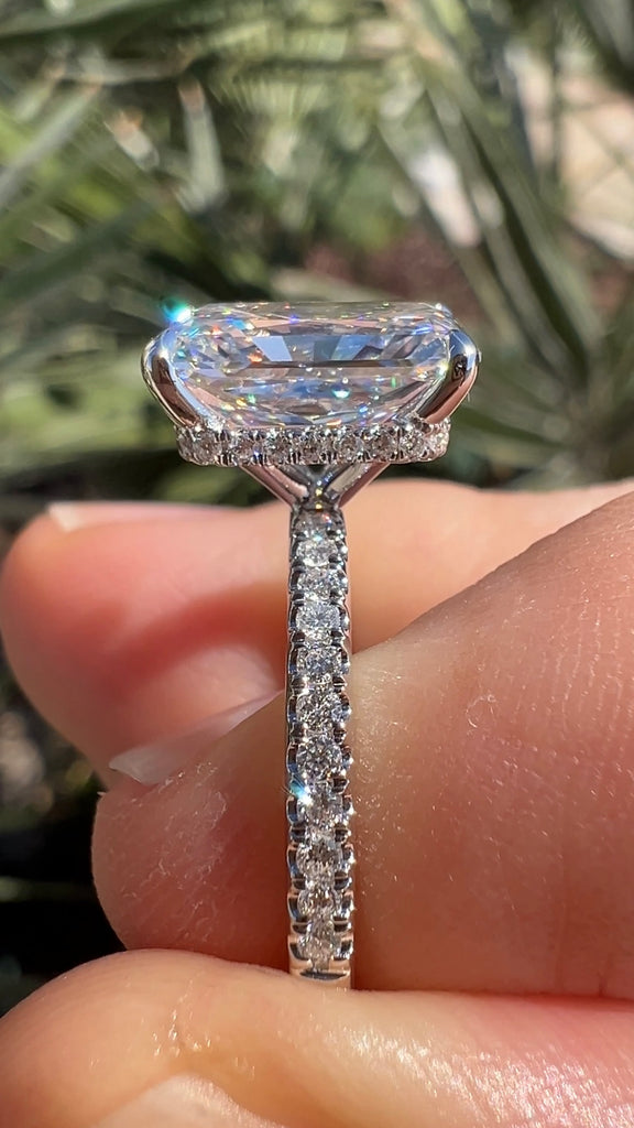 3 Carat Radiant Diamond Engagement Ring with Under Halo of Diamonds