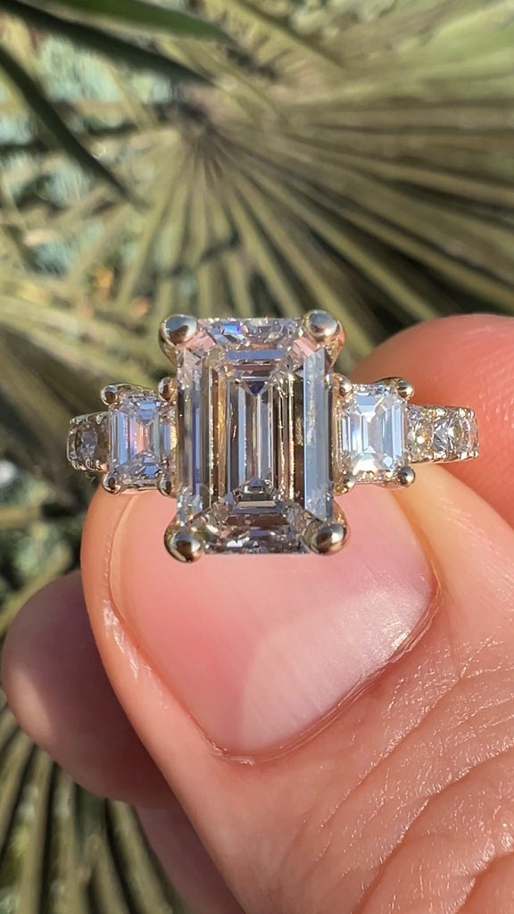 Three Stone Emerald Diamond Engagement Ring