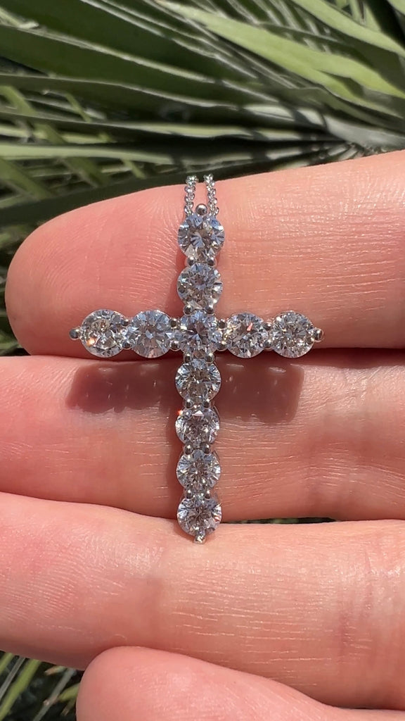 4.25CT Prong Set Round Brilliant Diamond Cross Necklace