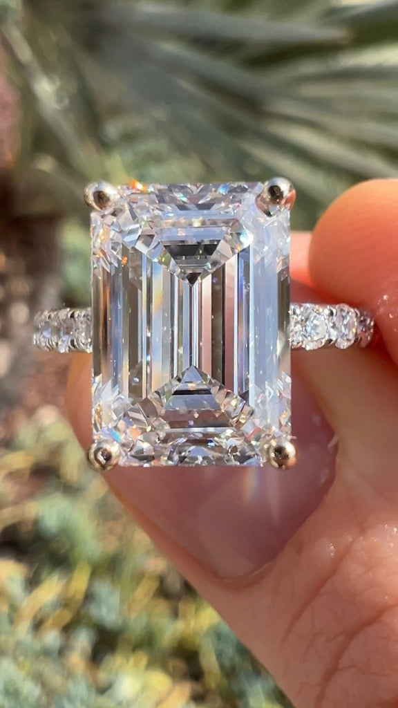 4 Carat Emerald Diamond Engagement Ring with Hidden Halo