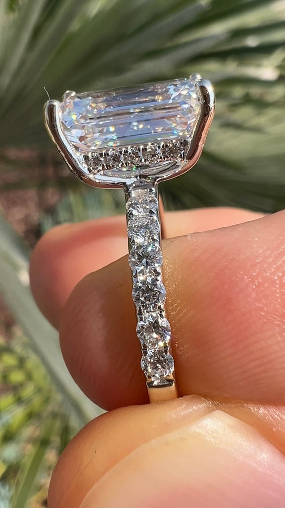 4 Carat Emerald Diamond Engagement Ring with Under Halo