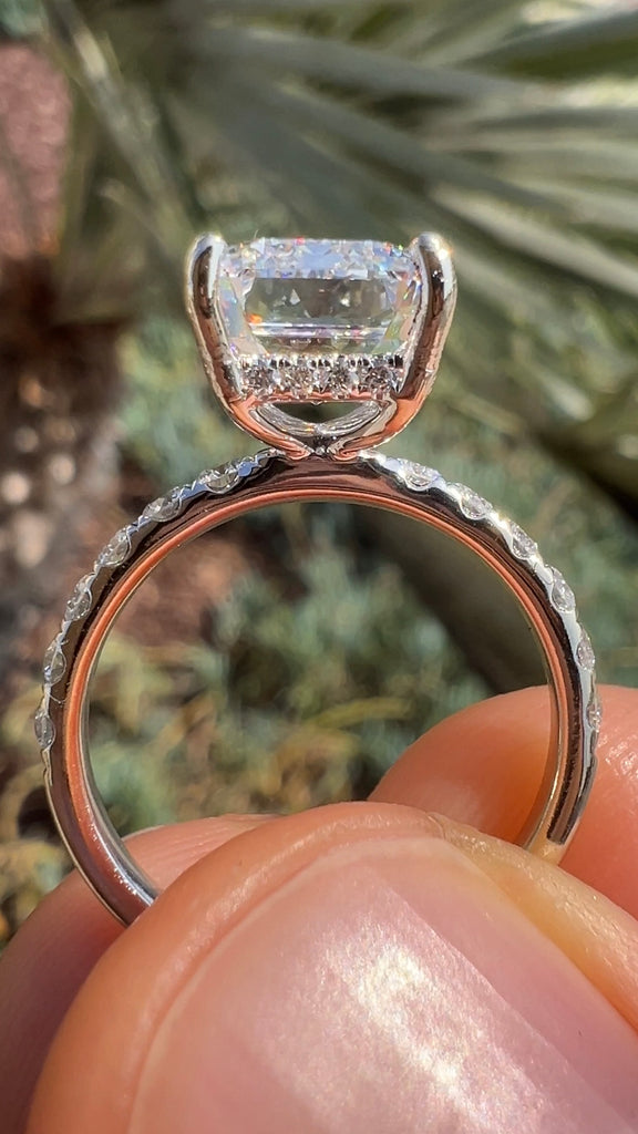 4 Carat Emerald Lab Diamond Engagement Ring with Hidden Halo
