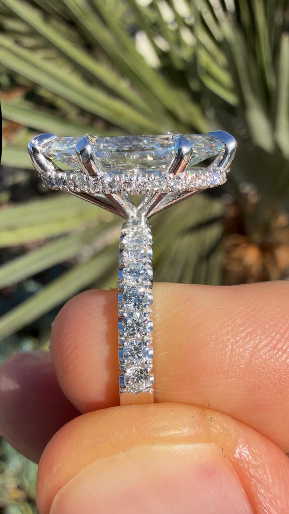 4 Carat Marquise Diamond Engagement Ring with Hidden Halo