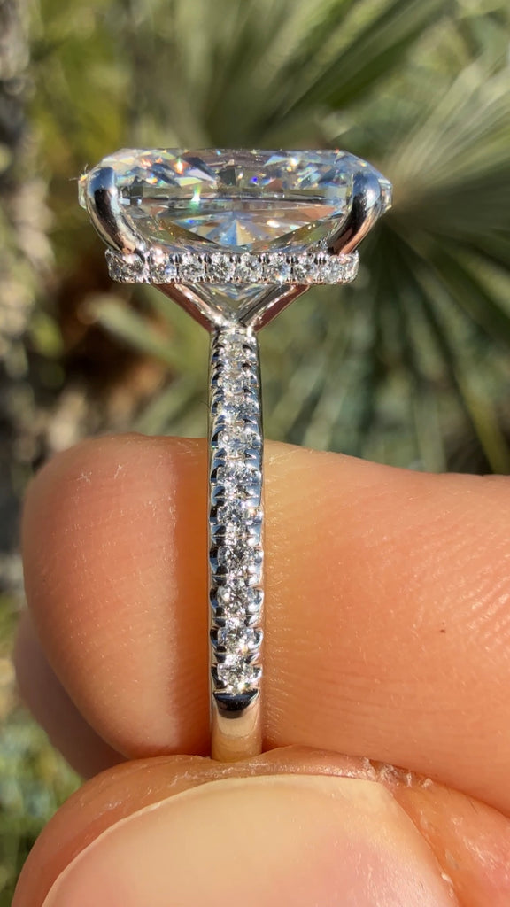 The Camila Ring / 5 Carat Elongated Cushion Diamond Engagement Ring with Hidden Halo