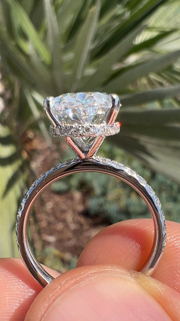 5 Carat Oval Diamond Engagement Ring with a Hidden Halo