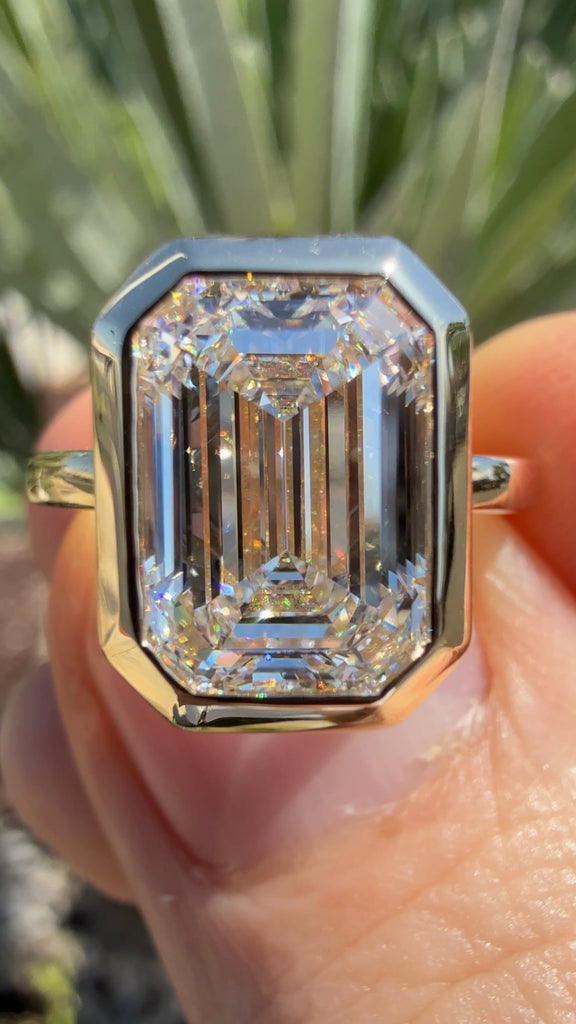 Bezel Set Lab Grown Emerald Diamond Solitaire Engagement Ring