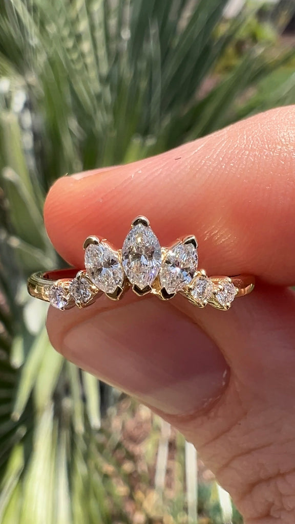 Curved Marquise and Round Crown Wedding Band