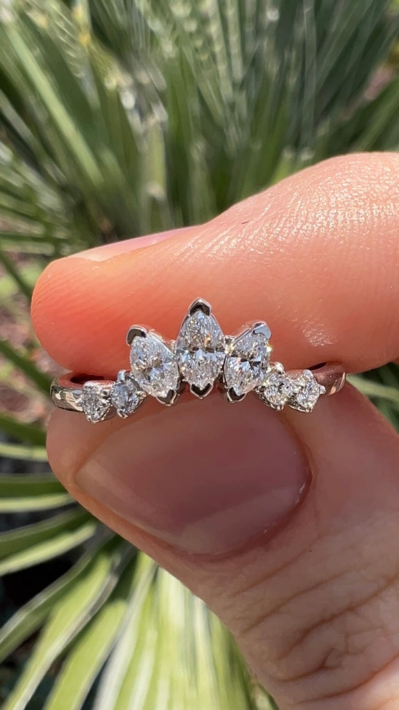 Curved Marquise and Round Crown Wedding Band