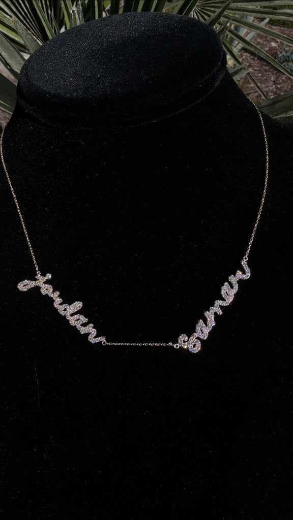 Custom Diamond Script Double Name Necklace